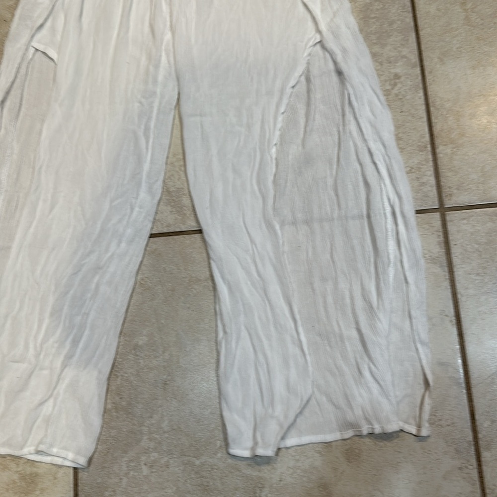 Kona Sol White Crinkled Gauze Tie Front Cover Up Pants XL - Picture 5 of 6